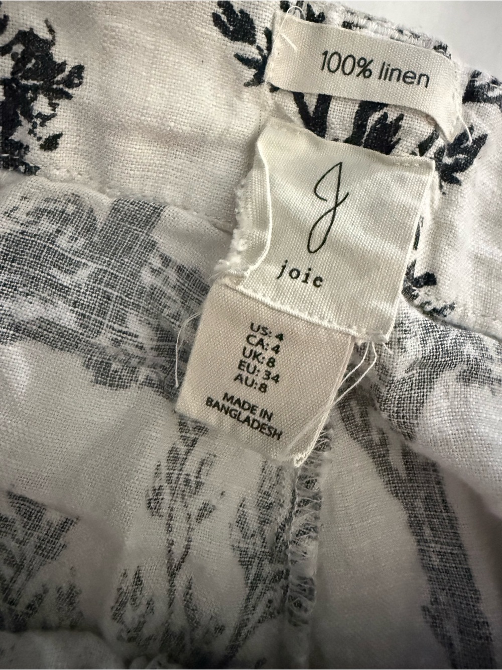 Joie White Linen Pants with Black Toile Print - Picture 4 of 5
